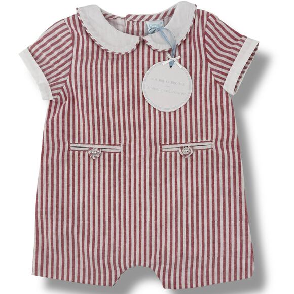 Edgehill Collection X The Broke Brooke Stripe Jon Jon Romper Boys Sz 9 Mos - Picture 1 of 5